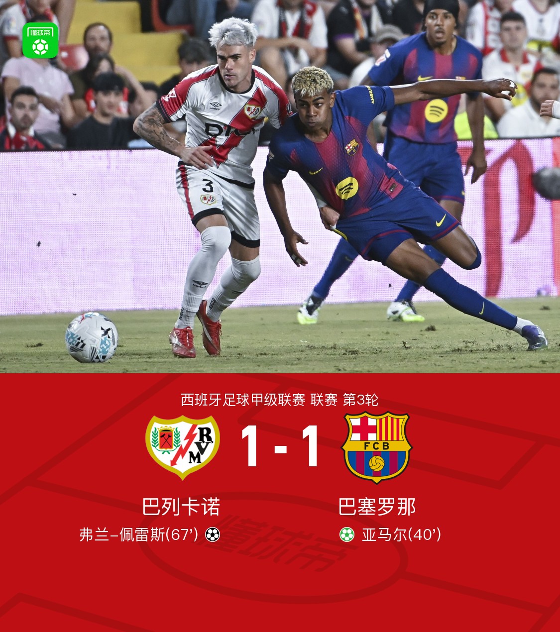 埃瓦尔主场2-1战胜巴列卡诺，保持领先优势